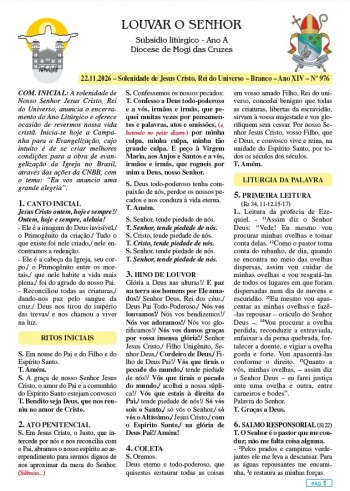 Louvar o Senhor - Ano A - 22 de novembro de 2026 - Solenidade de Jesus Cristo, Rei do Universo