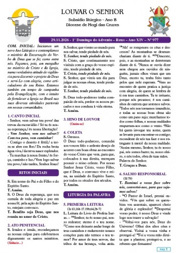 Louvar o Senhor - Ano B - 29 de novembro de 2026 - 1º Domingo do Advento