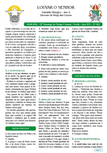Louvar o Senhor - Ano A - 30 de agosto de 2026 - 22º Domingo do Tempo Comum
