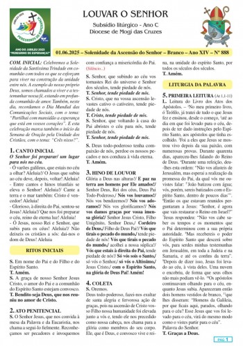 Louvar o Senhor - Ano C - 01 de junho de 2025 - Solenidade da Ascensão do Senhor