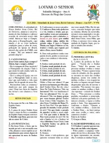 Louvar o Senhor - Ano A - 22 de novembro de 2026 - Solenidade de Jesus Cristo, Rei do Universo