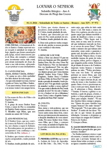 Louvar o Senhor - Ano A - 01º de novembro de 2026 - Solenidade de Todos os Santos