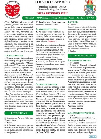 Louvar o Senhor - Ano A - 08 de novembro de 2026 - 32º Domingo do Tempo Comum