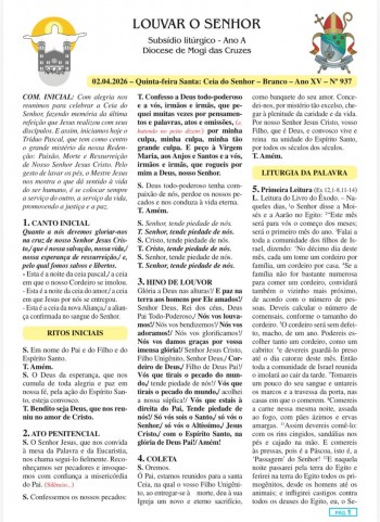 Louvar o Senhor - Ano A - 02 de abril de 2026 - Quinta-feira Santa: Ceia do Senhor